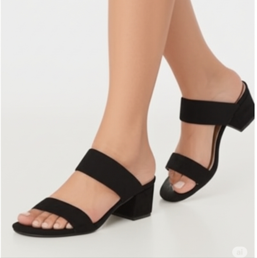 Zara black square velour backless slip on heels